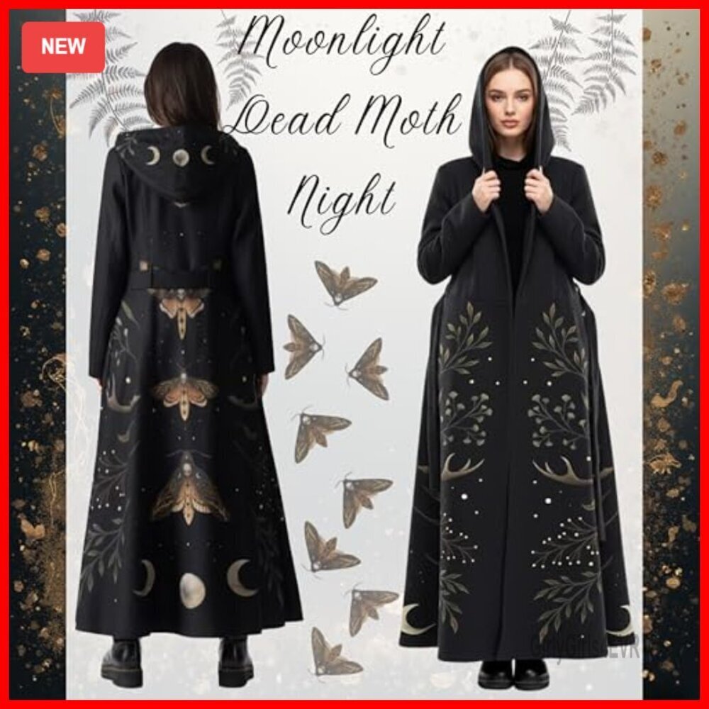 Long Fleece Trench Coat with Hood Belted Peacoat Winter Gothic Style - Picture 5 of 7